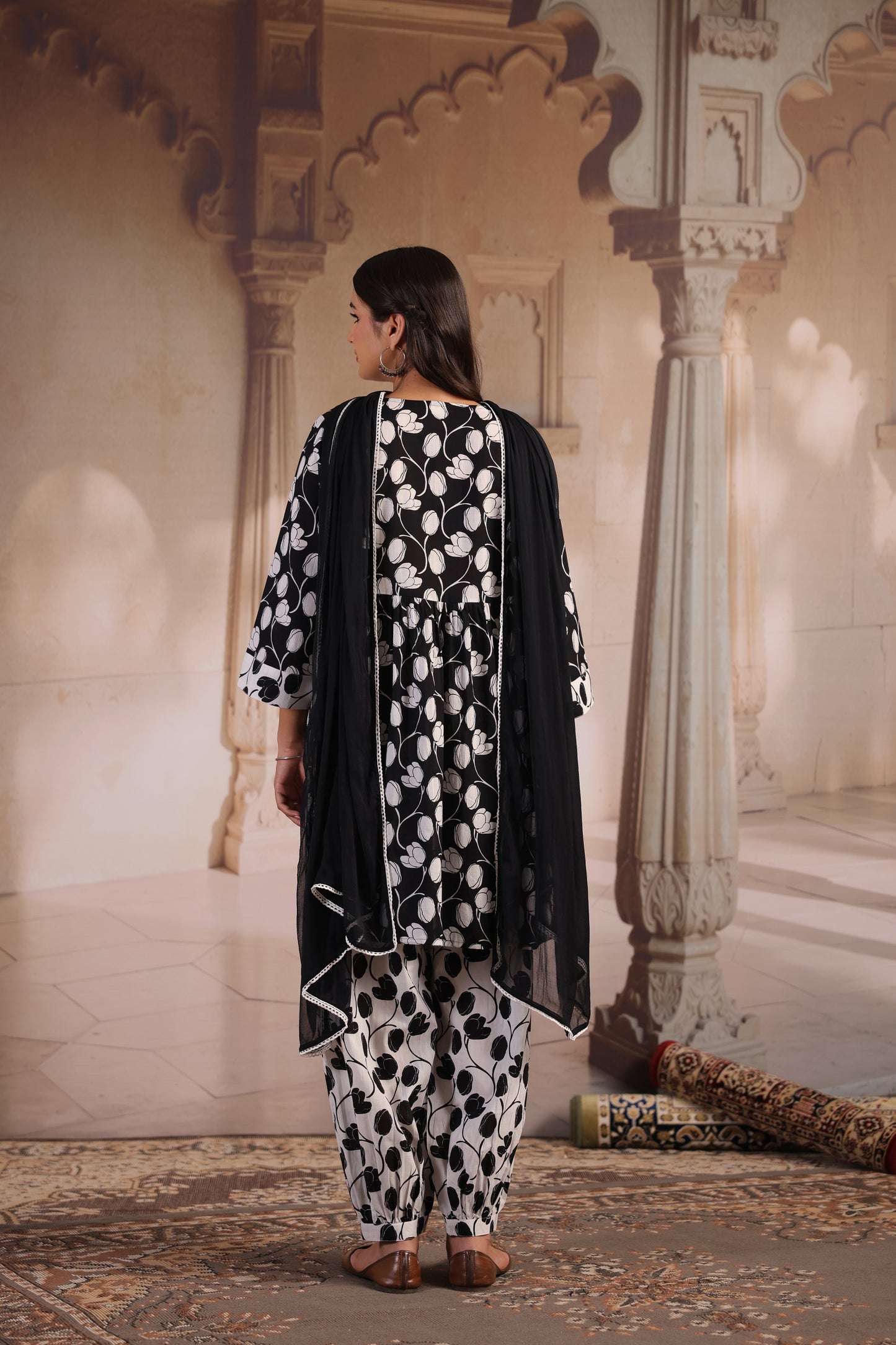 Women’s Black and White Dhoti Set with Dupatta