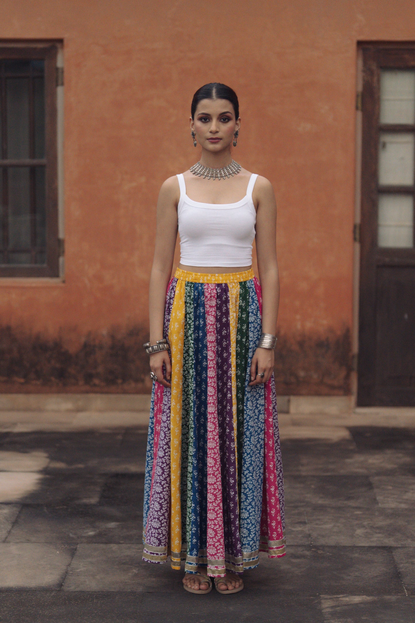 Women's Multicolor flared Maxi Skirt