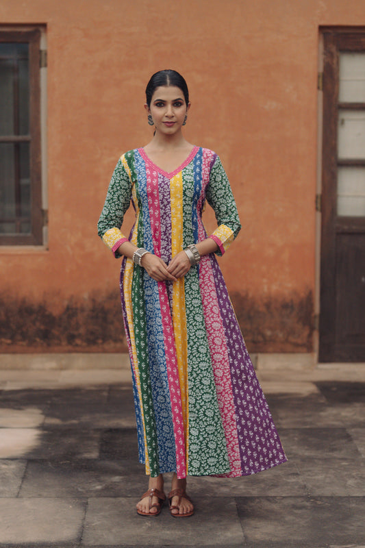 Women's Cotton Panelled Long Dress