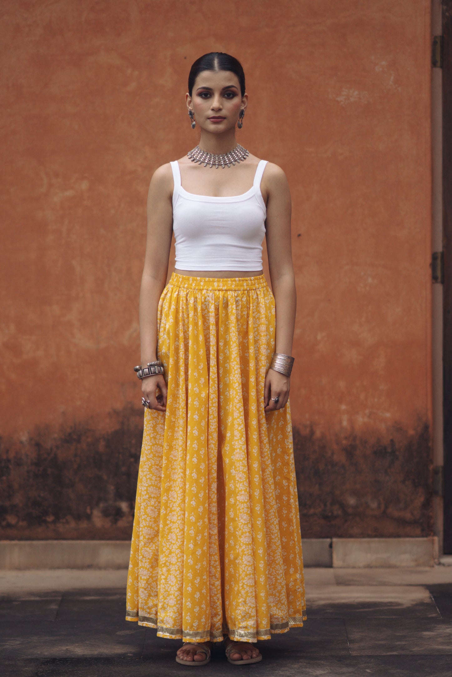 Women's Yellow flared Maxi Skirt