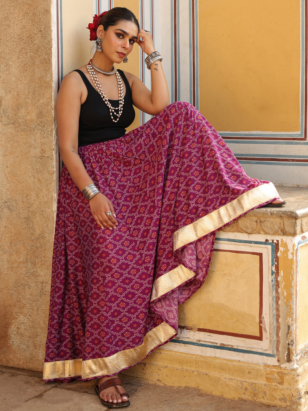 Women's Bandhani Printed Flared Skirt