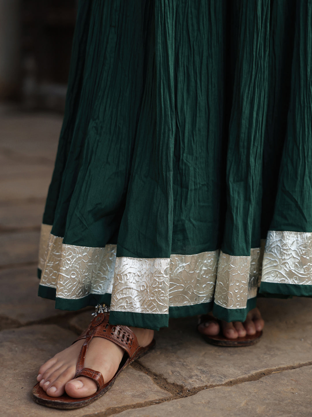 Women's Solid Flared Green Skirt
