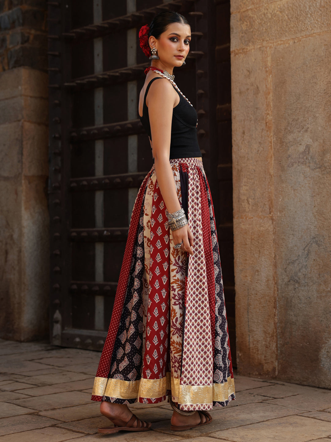 Women's Multi Printed Flared Long Skirt