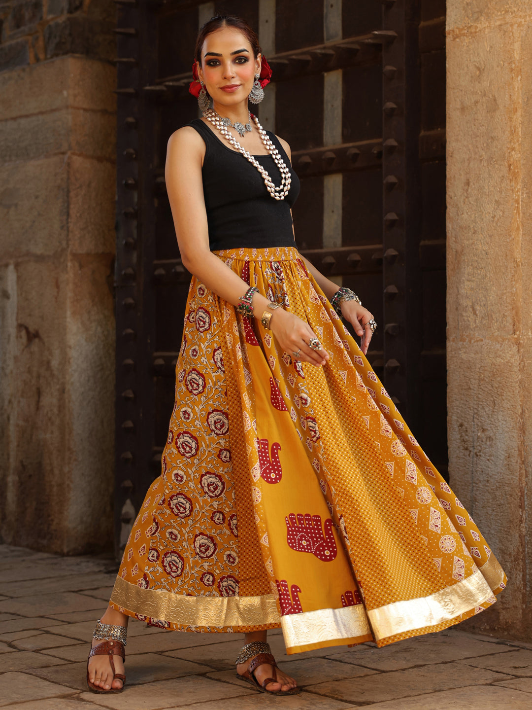 Women's Multi Printed Flared Skirt