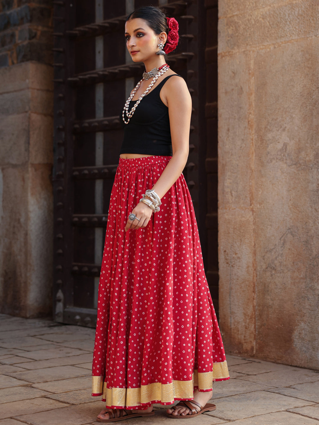Women's Bandhani Printed Flared Skirt