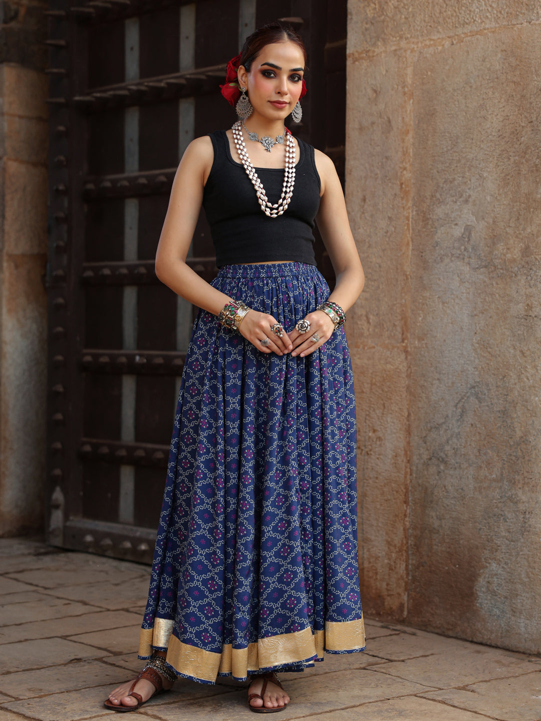Women's Bandhani Printed Flared Skirt
