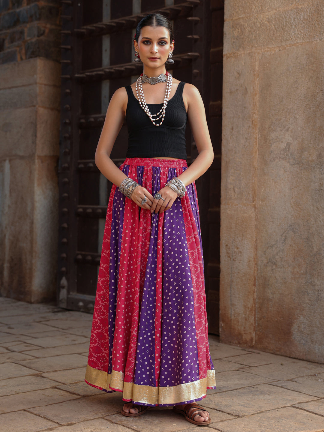 Women's Bandhani Printed Flared Long Skirt
