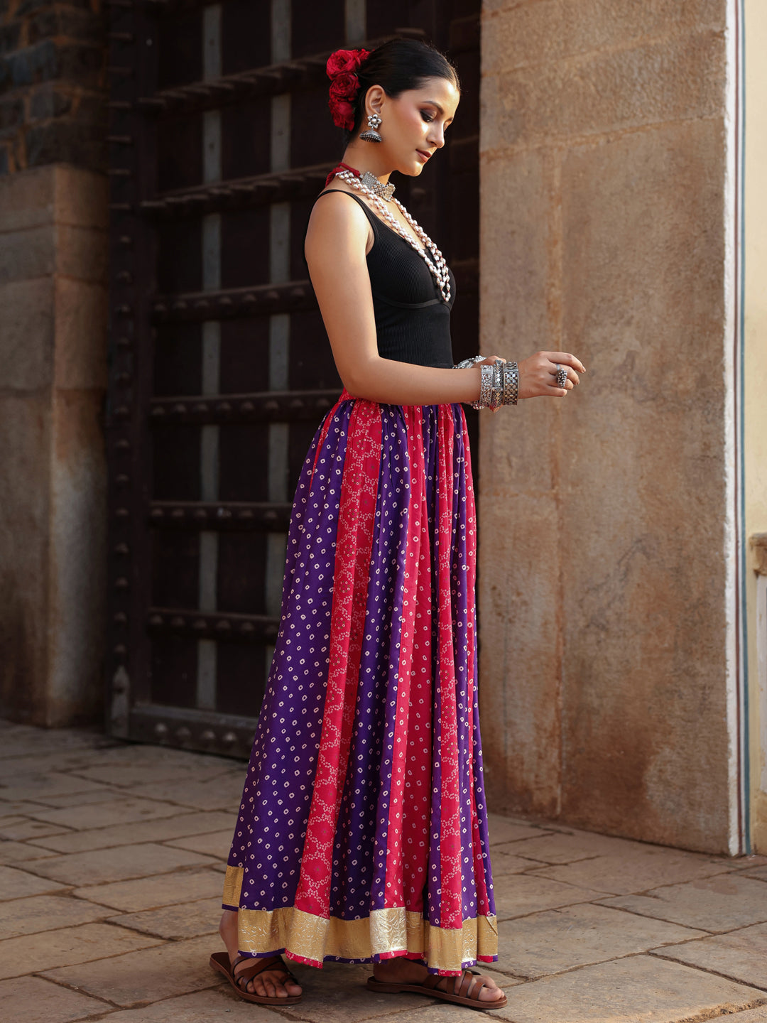 Women's Bandhani Printed Flared Long Skirt
