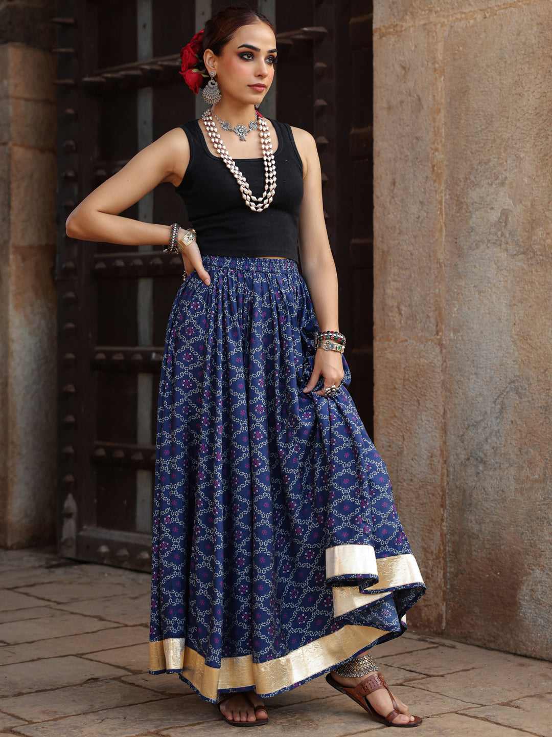 Women's Bandhani Printed Flared Skirt