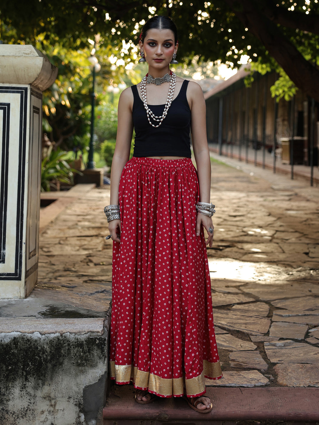 Women's Bandhani Printed Flared Skirt