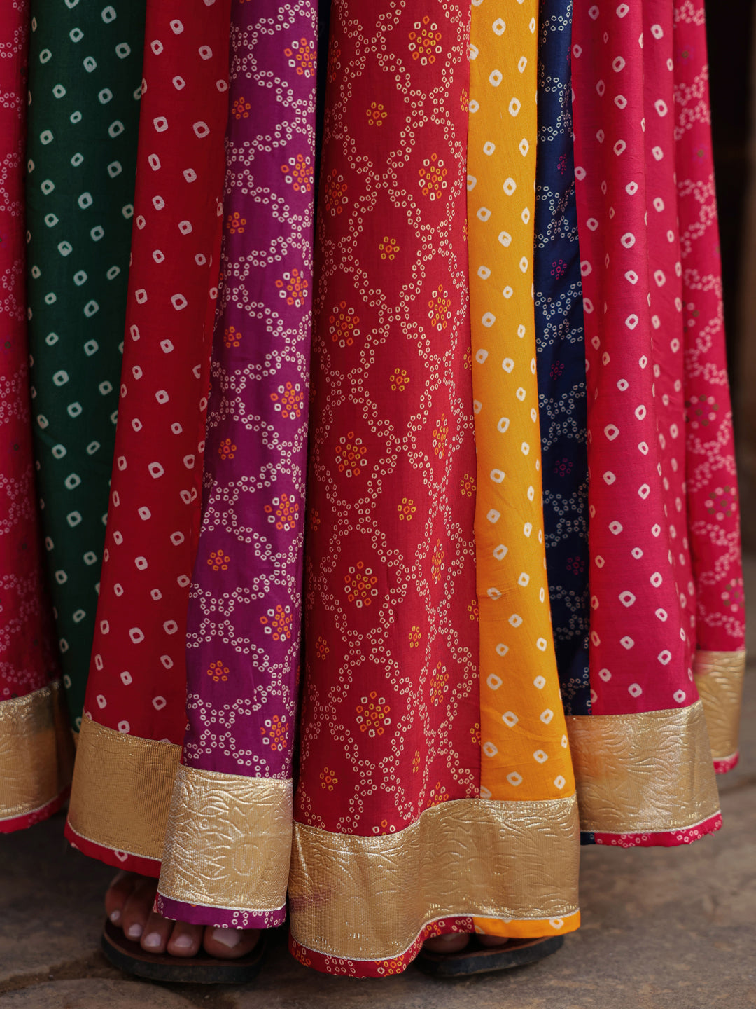 Women's Multi Coloured Bandhni Flared Long Skirt