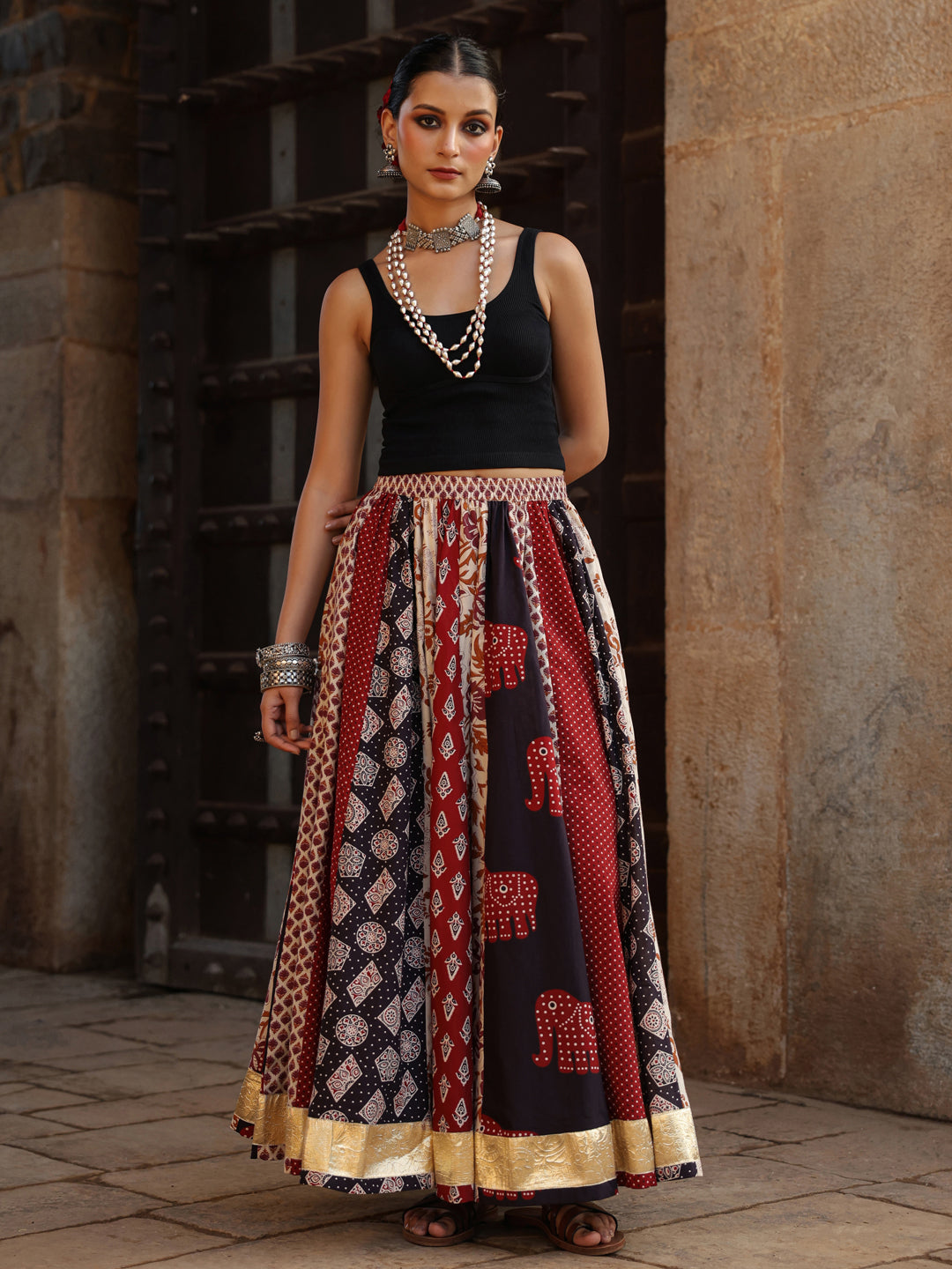 Women's Multi Printed Flared Long Skirt