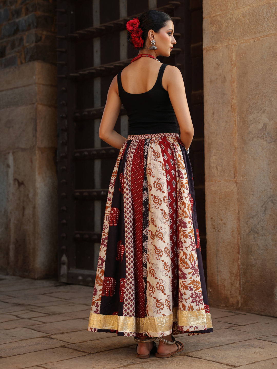 Women's Multi Printed Flared Long Skirt