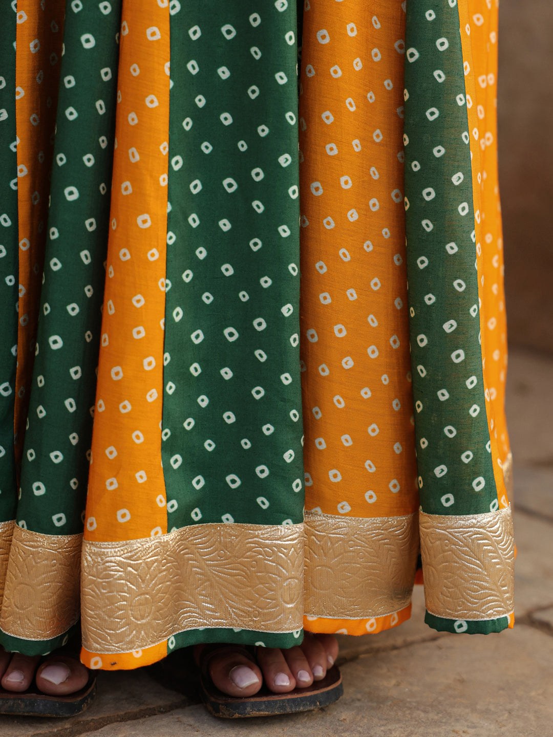 Women's Dual Coloured Bandhani Printed Long Skirt