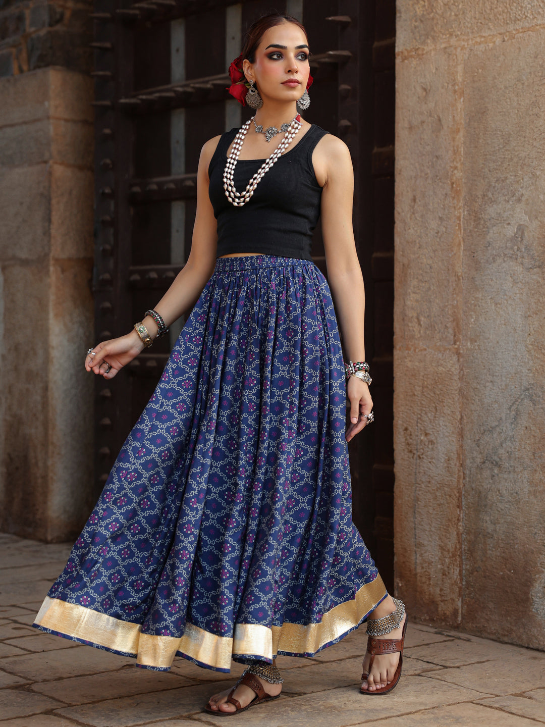 Women's Bandhani Printed Flared Skirt
