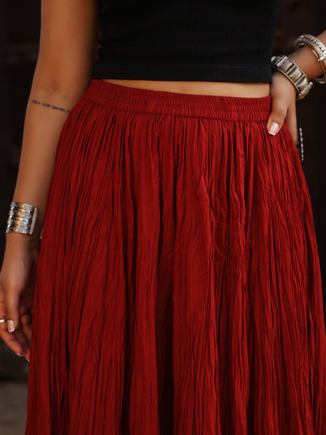 Women's Solid Flared Maroon Skirt