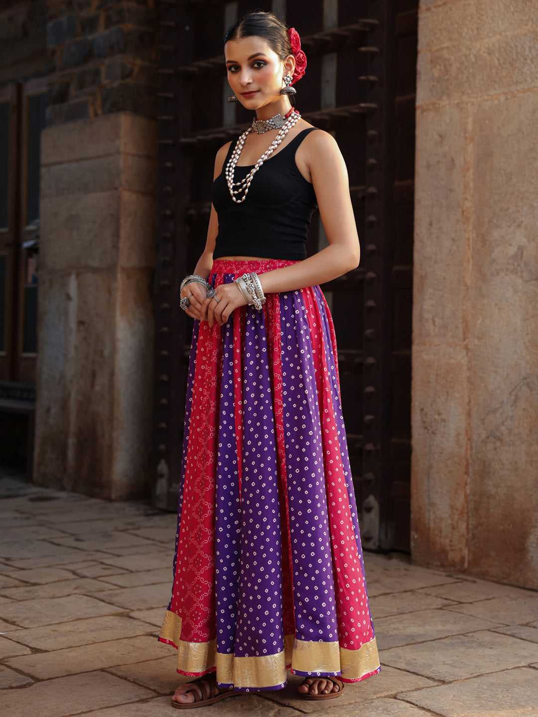Women's Bandhani Printed Flared Long Skirt