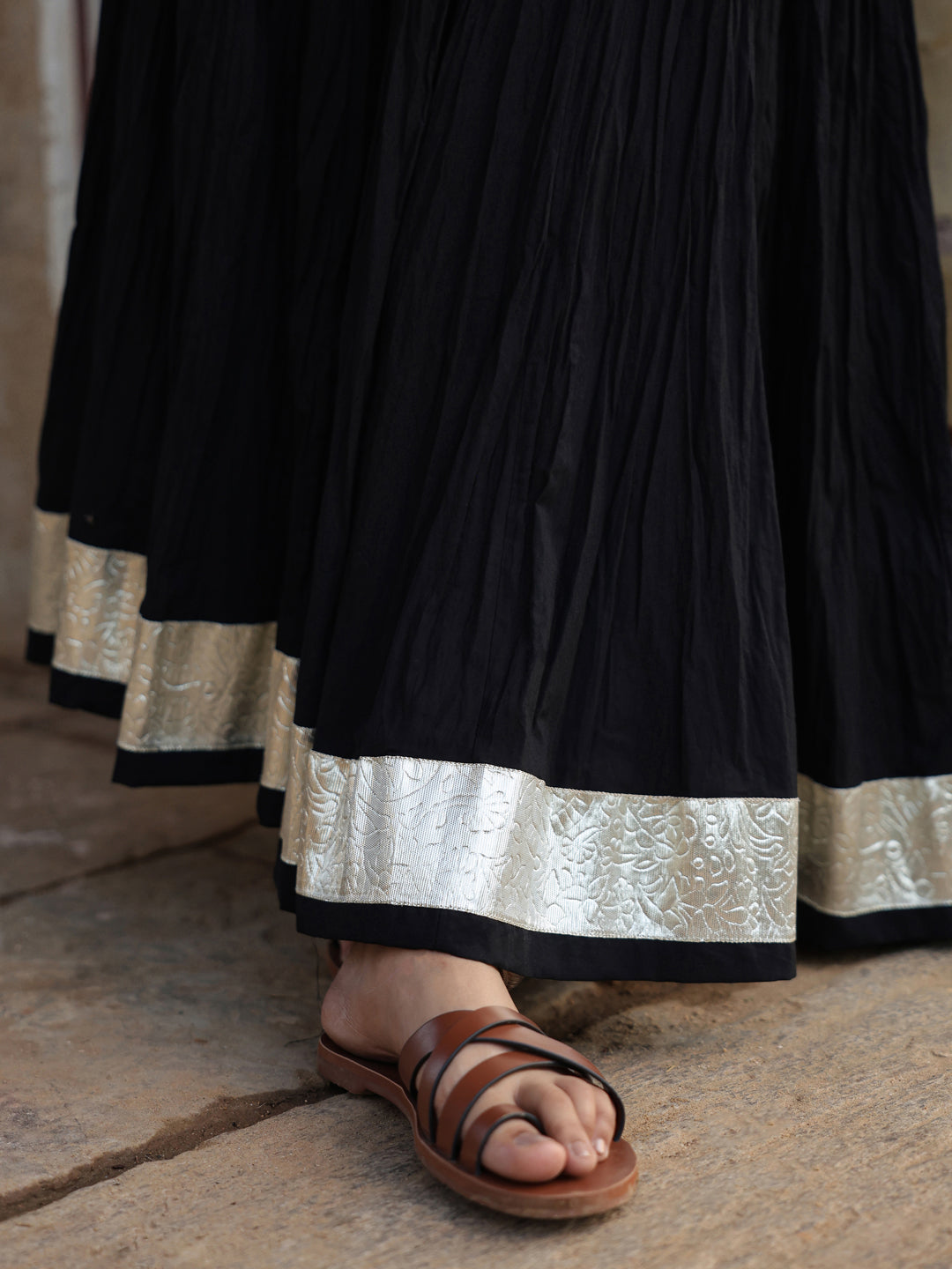 Women's Solid Flared Black Skirt