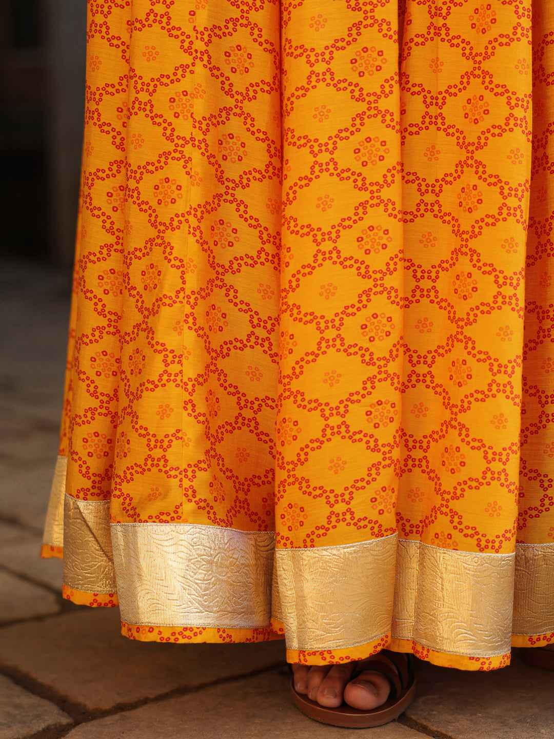 Women's Bandhani Printed Flared Long Skirt Yellow