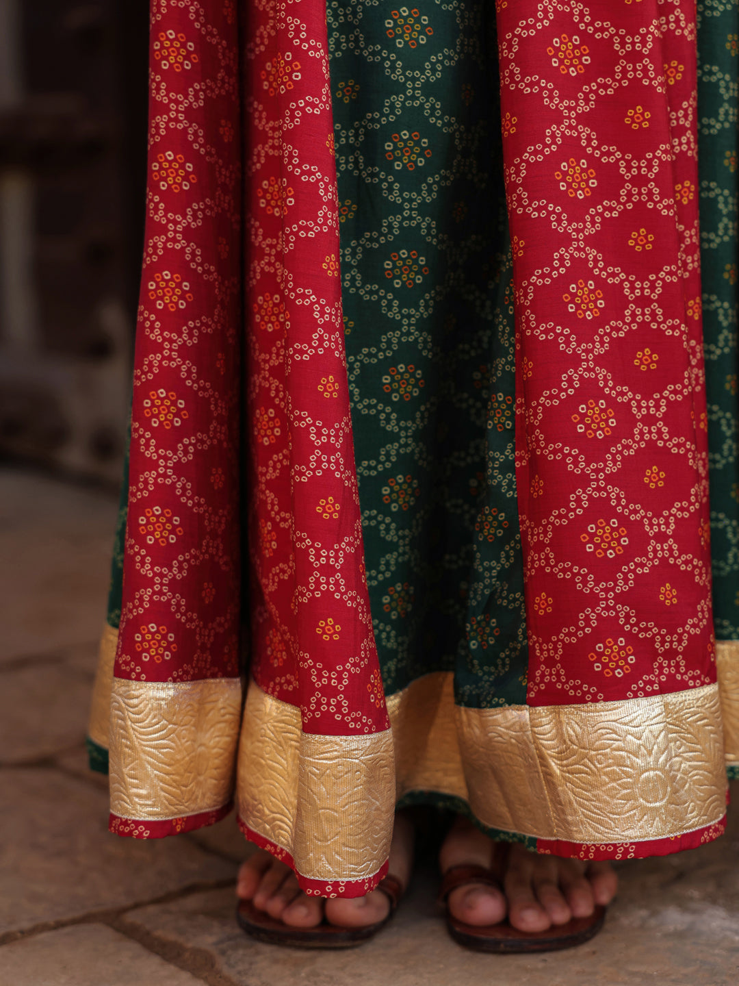 Women's Dual Coloured Bandhani Printed Long Skirt