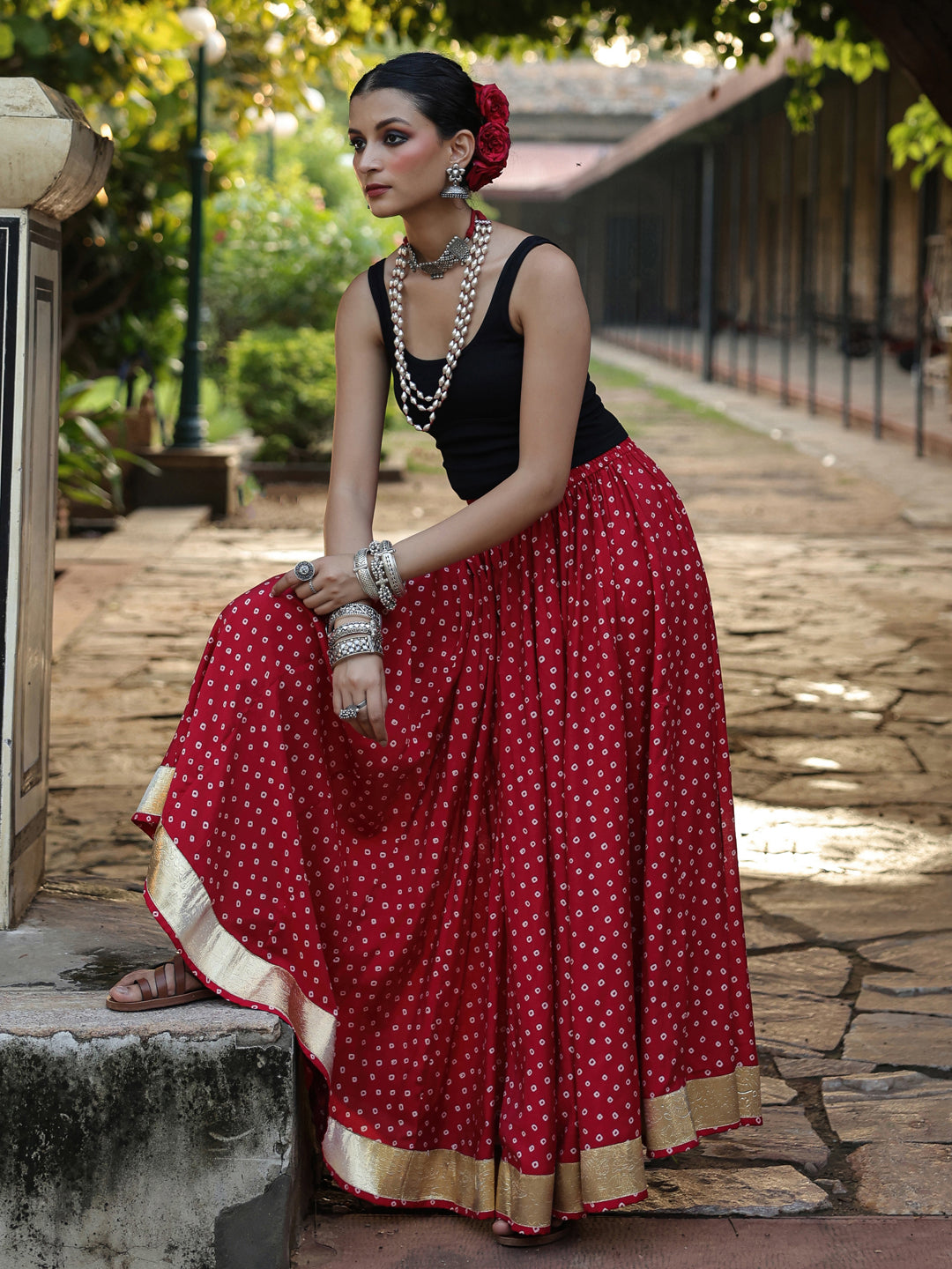 Women's Bandhani Printed Flared Skirt