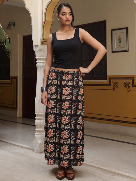 Women Black & Red Floral Maxi A-Line Skirt