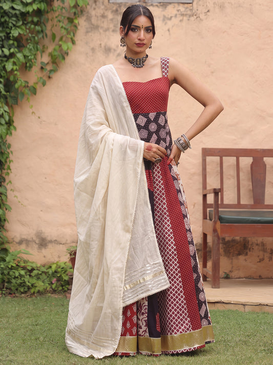 Women's Multi Printed Sleeveless Skirt Set with Dupatta