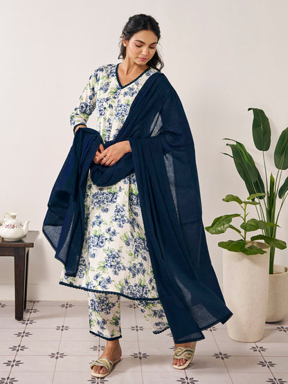 Women's Floral Panelled Aanarkali Suit Set with Dupatta