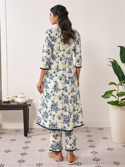 Women's Floral Panelled Aanarkali Suit Set with Dupatta