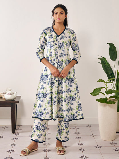 Women's Floral Panelled Aanarkali Suit Set with Dupatta