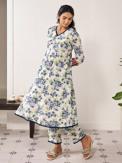 Women's Floral Panelled Aanarkali Suit Set with Dupatta