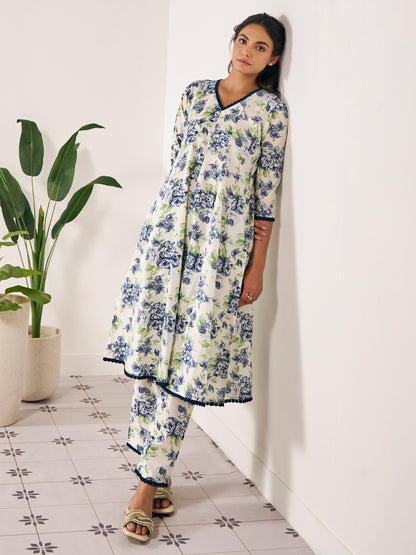 Women's Floral Panelled Aanarkali Suit Set with Dupatta