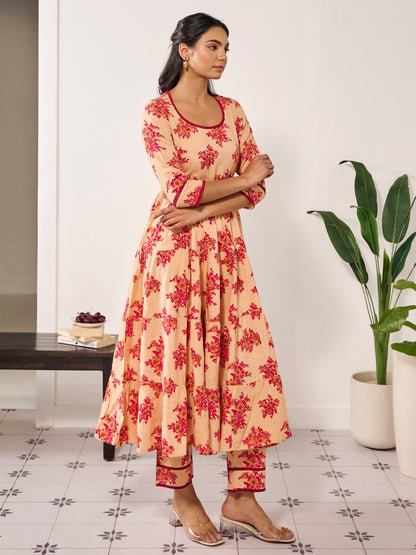 Women's Cotton Anarkali Kurta With Trouser And Dupatta