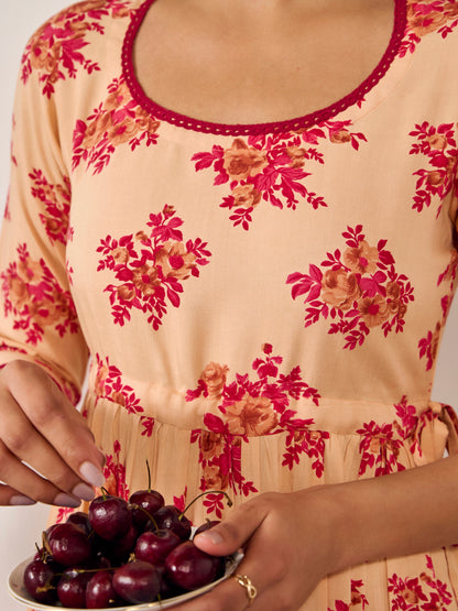 Women's Cotton Anarkali Kurta With Trouser And Dupatta