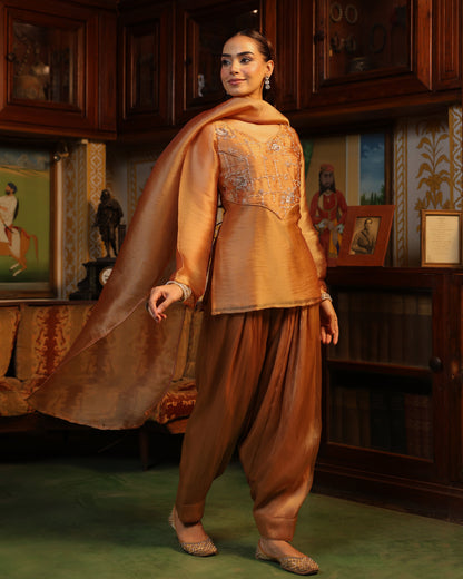 Women's Gold Embroidered Salwar Set with Dupatta