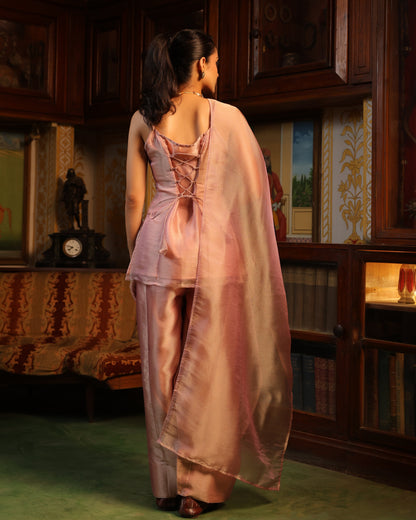 Women's Lilac Tissue Farshi Set with Dupatta
