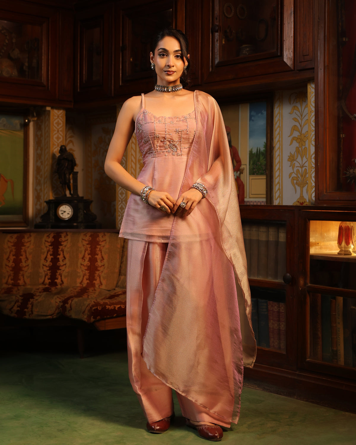 Women's Lilac Tissue Farshi Set with Dupatta
