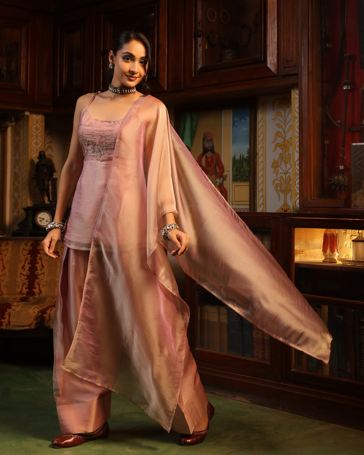 Women's Lilac Tissue Farshi Set with Dupatta