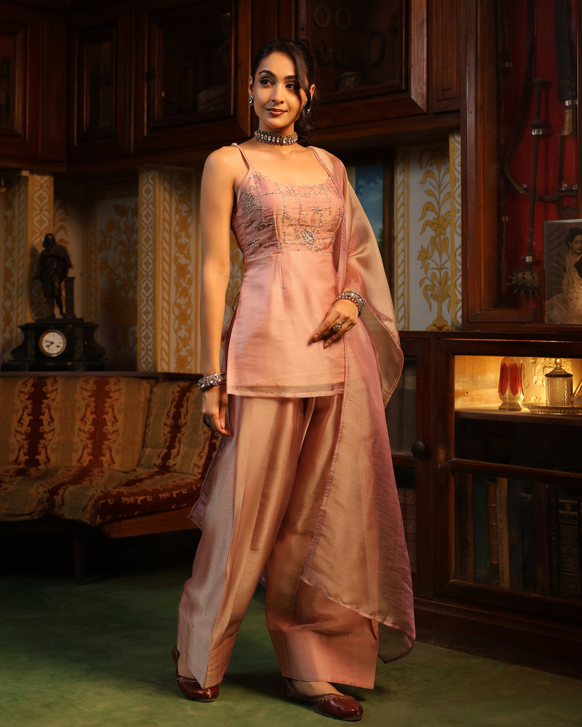 Women's Lilac Tissue Farshi Set with Dupatta