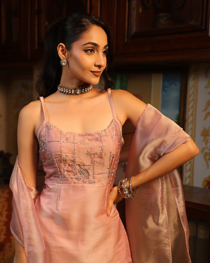 Women's Lilac Tissue Farshi Set with Dupatta