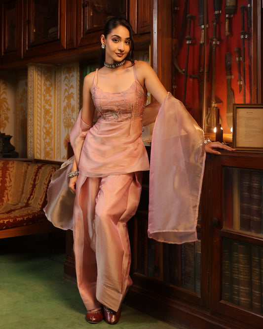 Women's Lilac Tissue Farshi Set with Dupatta