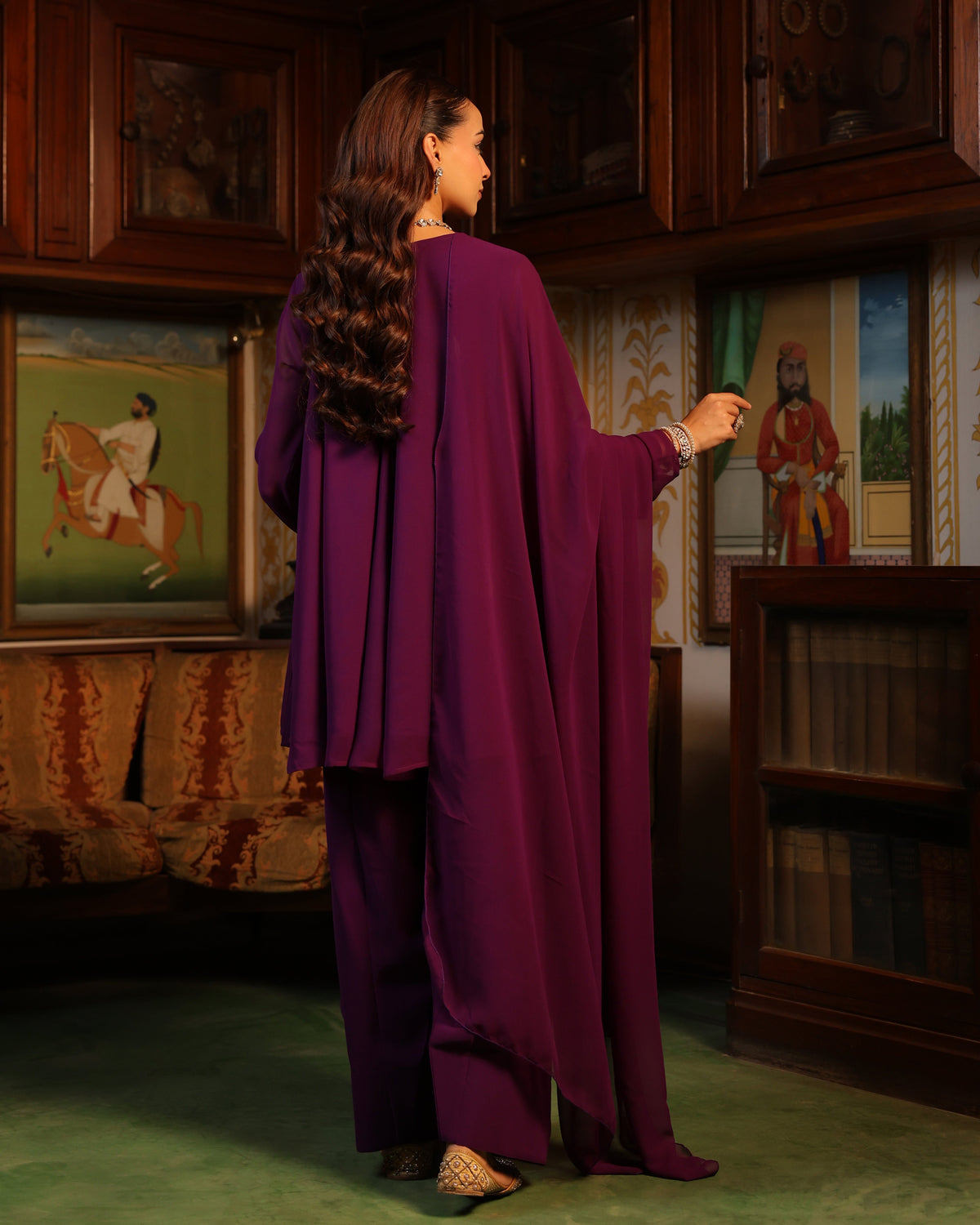 Women's Purple Embroidered Farshi Set with Dupatta