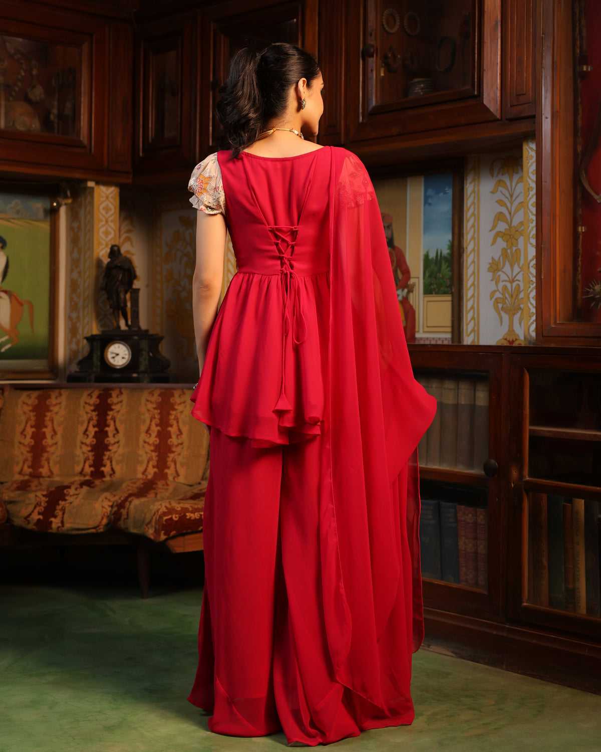 Women's Majenta Embroidered Gharara Set with Dupatta