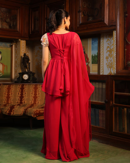 Women's Majenta Embroidered Gharara Set with Dupatta