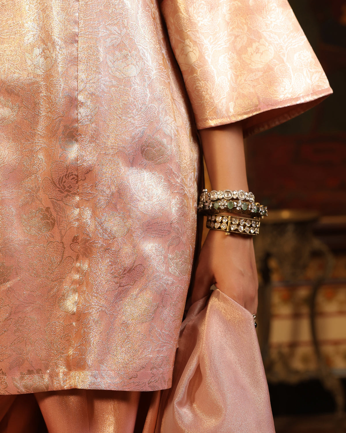 Women's Peach Brocade Dhoti Set with Dupatta