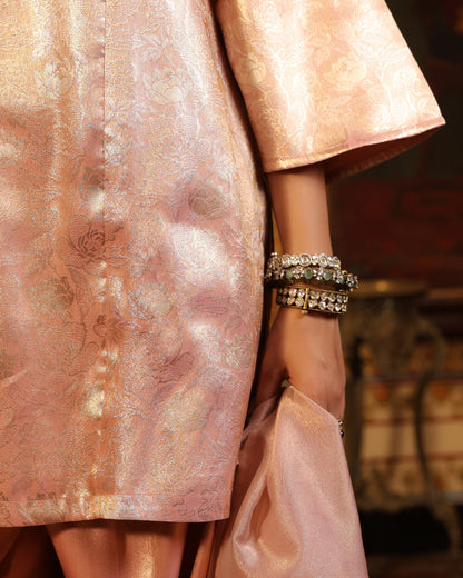 Women's Peach Brocade Dhoti Set with Dupatta