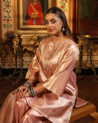 Women's Peach Brocade Dhoti Set with Dupatta