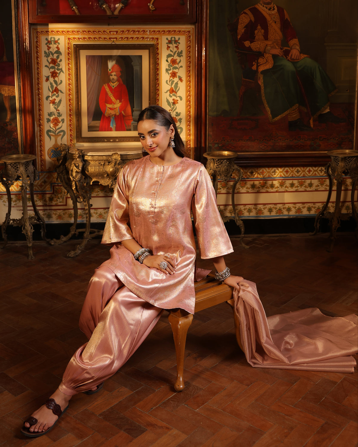 Women's Peach Brocade Dhoti Set with Dupatta