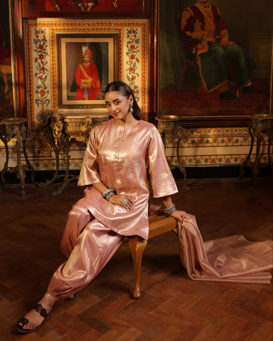 Women's Peach Brocade Dhoti Set with Dupatta