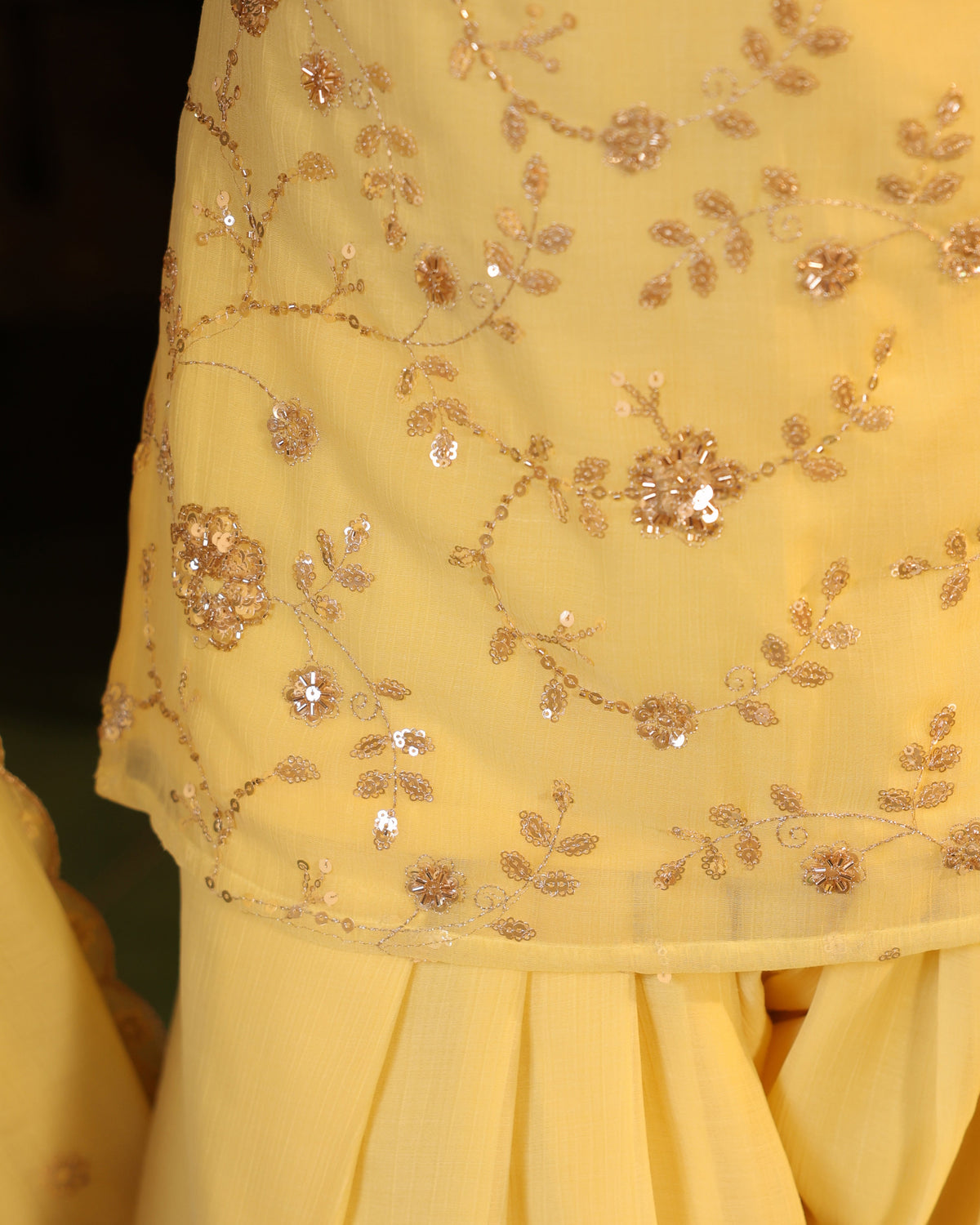 Women's Butter Yellow Embroidered Farshi Set with Dupatta